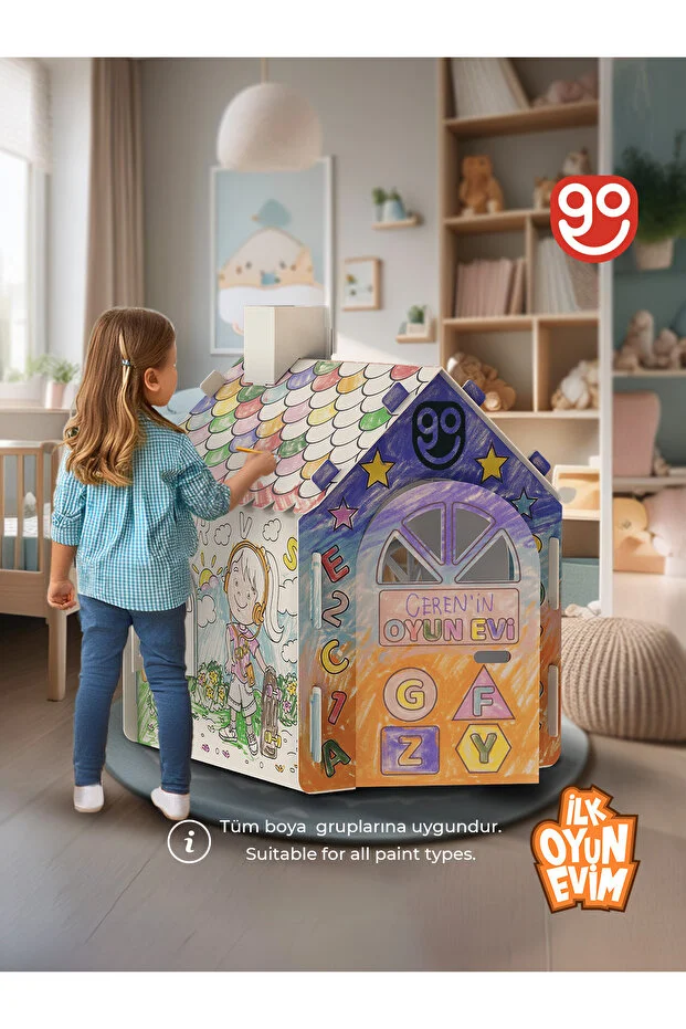 İlk Oyun Evim Xxl Boy Dayanıklı Karton Boyama Aktivite Evi Boyanabilir Karton Çadır boyama evi